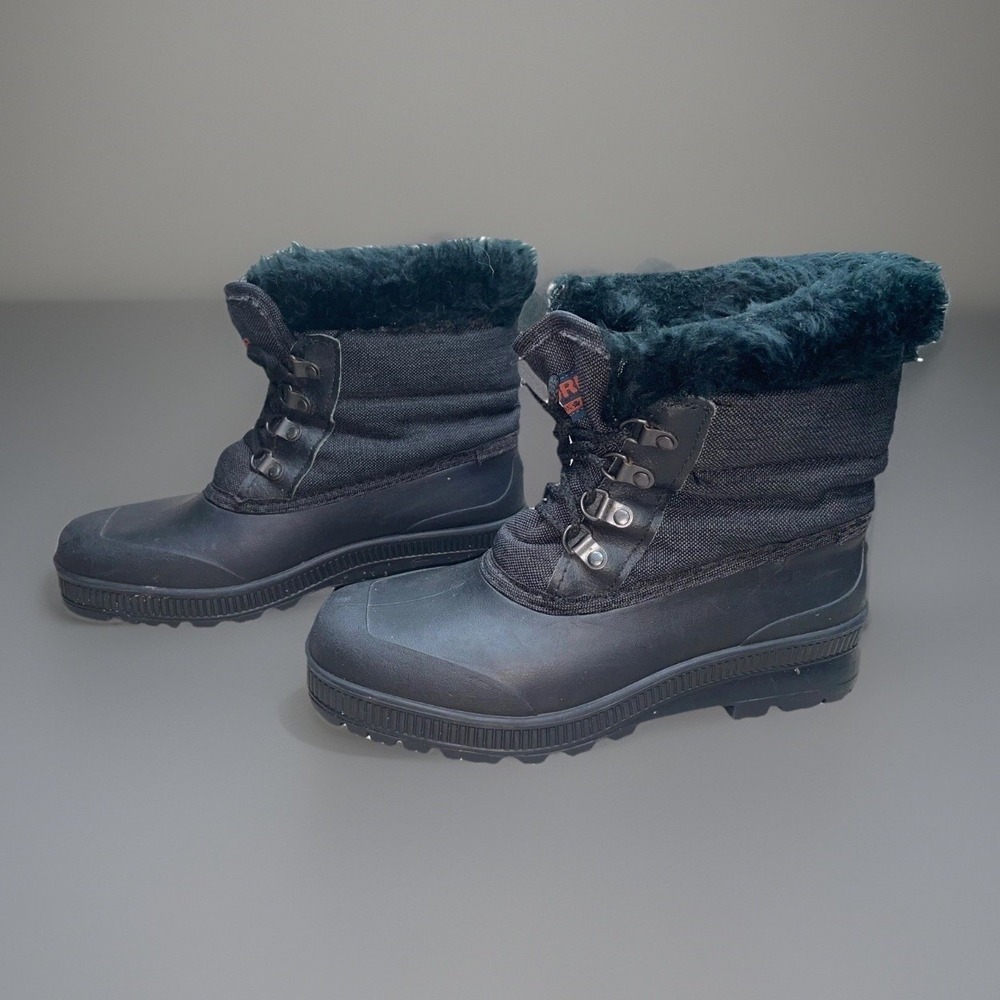 Sorel Womens Winter Snow Boots 9 Black Duck Toe Waterproof Faux Fur Liner Canada